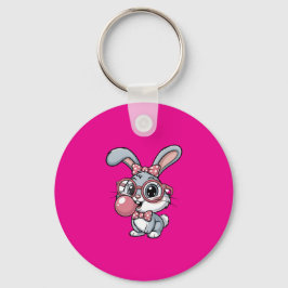 Niedlicher Hase mit Brille, der Kaugummi bläst Schlüsselanhänger