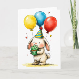 Niedlicher Hase mit Kindergeburtstagskuchen Zum Ge Karte
