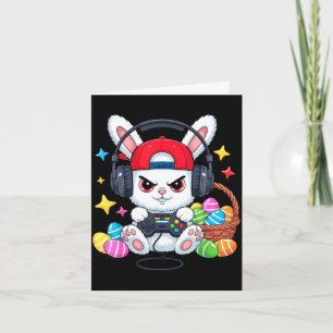 Niedlicher Hase mit Kopfhörern beim Gaming-Ostern Karte
