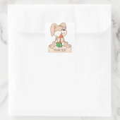 Niedlicher Hase mit Namensschild Quadratischer Aufkleber (Tasche)