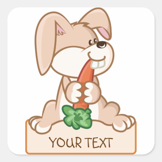 Niedlicher Hase mit Namensschild Quadratischer Aufkleber (Vorderseite)