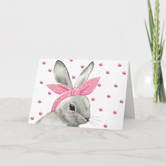 Niedlicher Hase mit rosa Bow Karte (Vorderseite)