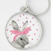 Niedlicher Hase mit rosa Bow Schlüsselanhänger (Vorne)