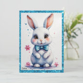 Niedlicher Hase mit rosa Buggeburt Einladung (Stehend Vorderseite)