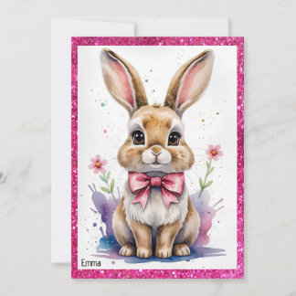 Niedlicher Hase mit rosa Buggeburt Einladung