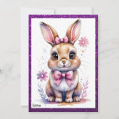 Niedlicher Hase mit rosa Buggeburt Einladung (Vorderseite)