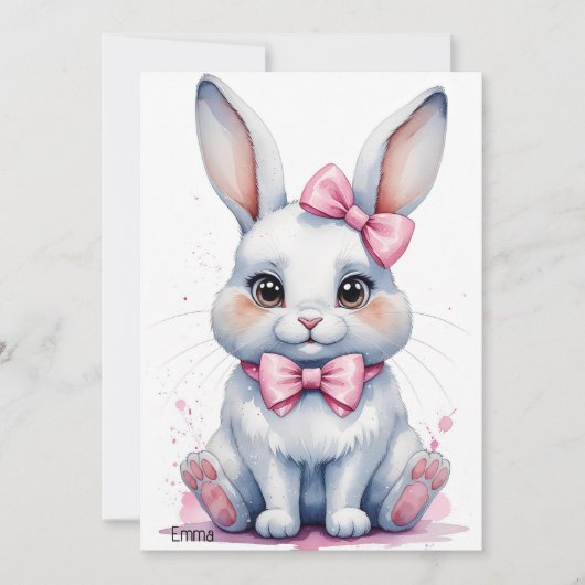 Niedlicher Hase mit rosa Buggeburt Einladung (Vorderseite)