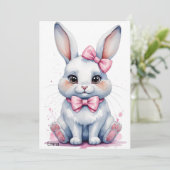 Niedlicher Hase mit rosa Buggeburt Einladung (Stehend Vorderseite)