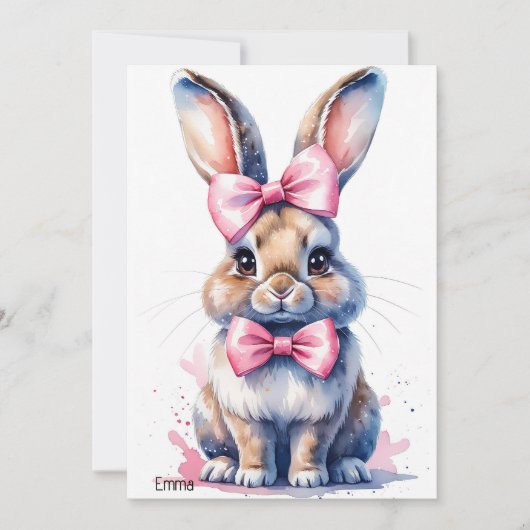 Niedlicher Hase mit rosa Buggeburt Einladung (Vorderseite)