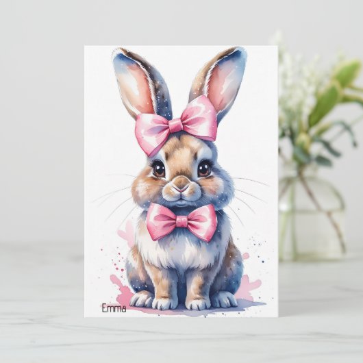 Niedlicher Hase mit rosa Buggeburt Einladung (Stehend Vorderseite)