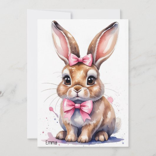 Niedlicher Hase mit rosa Buggeburt Einladung (Vorderseite)