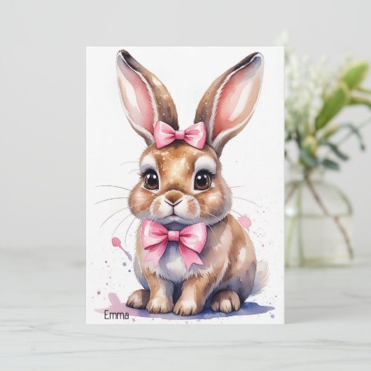 Niedlicher Hase mit rosa Buggeburt Einladung (Stehend Vorderseite)