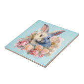 Niedlicher Hase mit Rosengirlande Fliese (Seite)