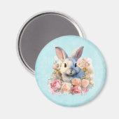 Niedlicher Hase mit Rosengirlande Magnet (Vorderseite/Rückseite)