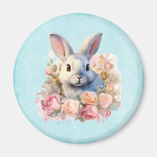 Niedlicher Hase mit Rosengirlande Magnet (Vorne)