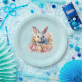 Niedlicher Hase mit Rosengirlande Pappteller (Party)