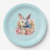 Niedlicher Hase mit Rosengirlande Pappteller (Vorderseite)