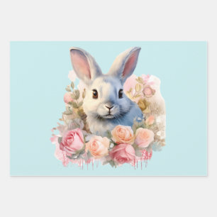 Niedlicher Hase mit Rosenkranz Geschenkpapier Set