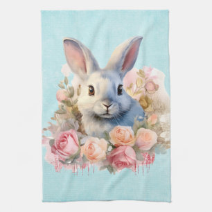 Niedlicher Hase mit Rosenkranz Geschirrtuch