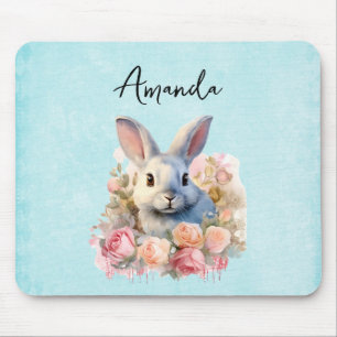Niedlicher Hase mit Rosenkranz Mousepad