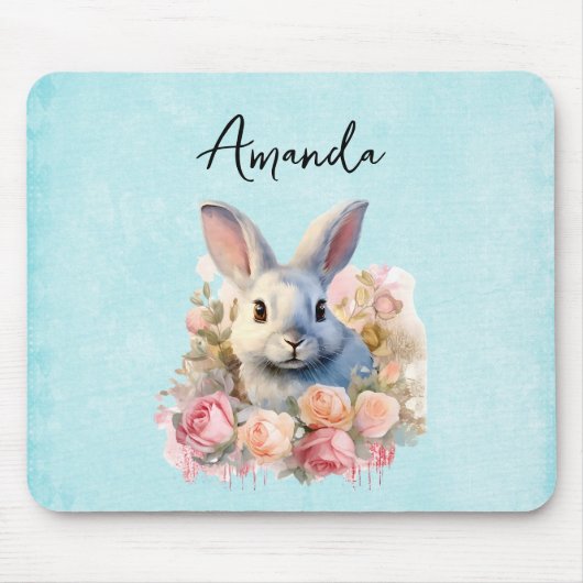 Niedlicher Hase mit Rosenkranz Mousepad (Vorne)