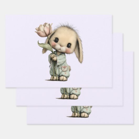 Niedlicher Hase mit Tulpe Geschenkpapier Set (Set)