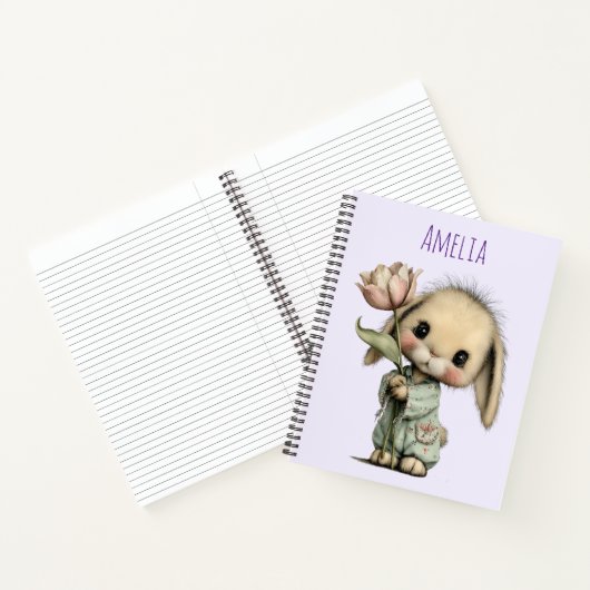 Niedlicher Hase mit Tulpe Notizblock (Innenseite)