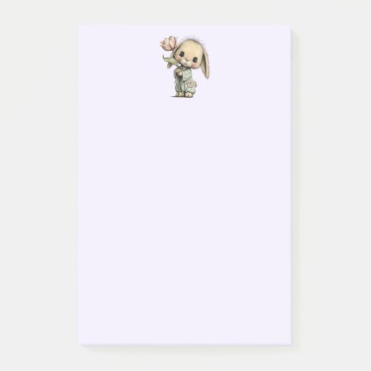 Niedlicher Hase mit Tulpe Post-it Klebezettel (Vorderseite)
