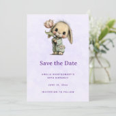 Niedlicher Hase mit Tulpe Save The Date (Stehend Vorderseite)