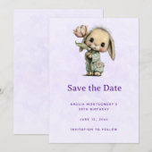 Niedlicher Hase mit Tulpe Save The Date (Vorne/Hinten)
