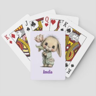 Niedlicher Hase mit Tulpe Spielkarten