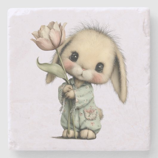 Niedlicher Hase mit Tulpe Steinuntersetzer (Vorderseite)