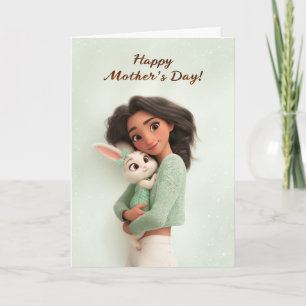 Niedlicher Hase umarmt Mama Frohen Muttertag Karte