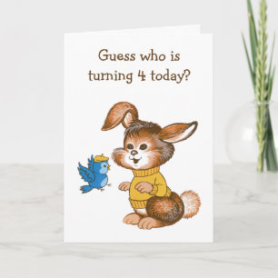 Niedlicher Hase und Blaue Vogel Kinder-Viertgeburt Karte