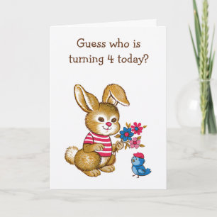Niedlicher Hase und Blaue Vogel Kinder-Viertgeburt Karte