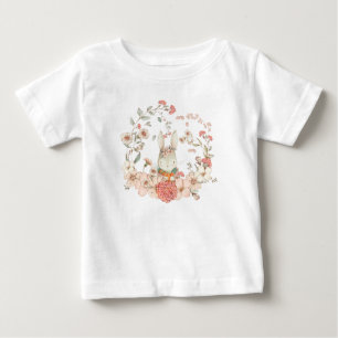 Niedlicher Hase Vintage-Blumen Rötliche Korallenbl Baby T-shirt