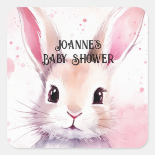 Niedlicher Hase Wasserfarbe Rosa Babyparty Quadratischer Aufkleber