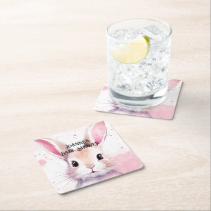 Niedlicher Hase Wasserfarbe Rosa Babyparty Rechteckiger Pappuntersetzer