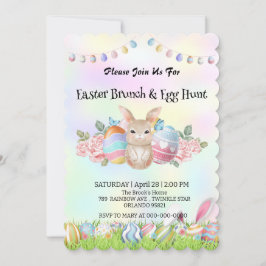 Niedlicher Hasen auf der Jagd auf Ei Happy Osterta Einladung