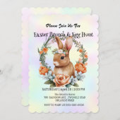Niedlicher Hasen auf der Jagd auf Ei Happy Osterta Einladung (Vorne/Hinten)