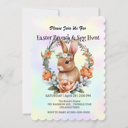 Niedlicher Hasen auf der Jagd auf Ei Happy Osterta Einladung (Vorderseite)