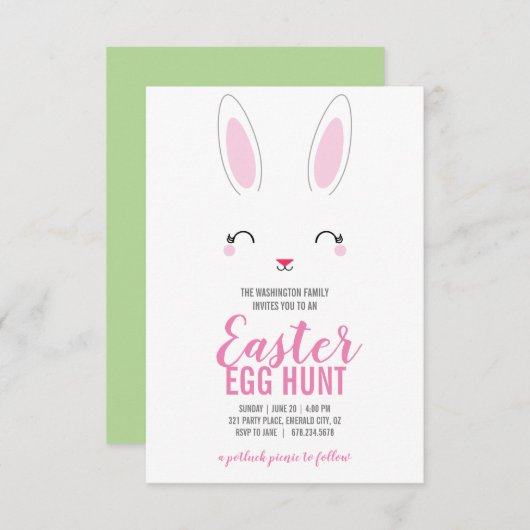 niedlicher Hasen EASTER EGG HUNT Brunch Picknick Einladung (Vorne/Hinten)
