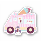 Niedlicher Hasen-Eis-Lkw, blau und rosa Aufkleber (Vorderseite)