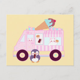 Niedlicher Hasen-Eis-Lkw, blau und rosa Postkarte