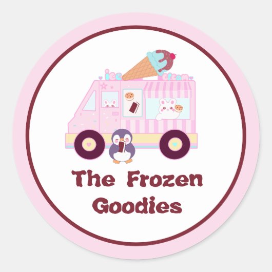 Niedlicher Hasen-Eis-Lkw, blau und rosa Runder Aufkleber (Vorderseite)