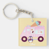 Niedlicher Hasen-Eis-Lkw, blau und rosa Schlüsselanhänger (Vorderseite)