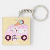 Niedlicher Hasen-Eis-Lkw, blau und rosa Schlüsselanhänger (Rückseite)