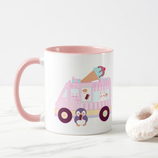 Niedlicher Hasen-Eis-Lkw, blau und rosa Tasse (Mit Donut)