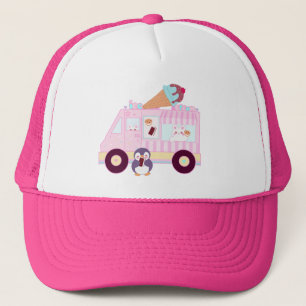 Niedlicher Hasen-Eis-Lkw, blau und rosa Truckerkappe