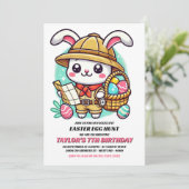 Niedlicher Hasen-Explorer Ostereier Jagd Geburtsta Einladung (Stehend Vorderseite)